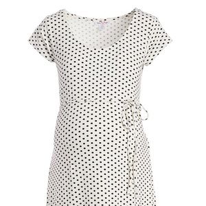 Off white w/ Black pin dot maternity A-line dress